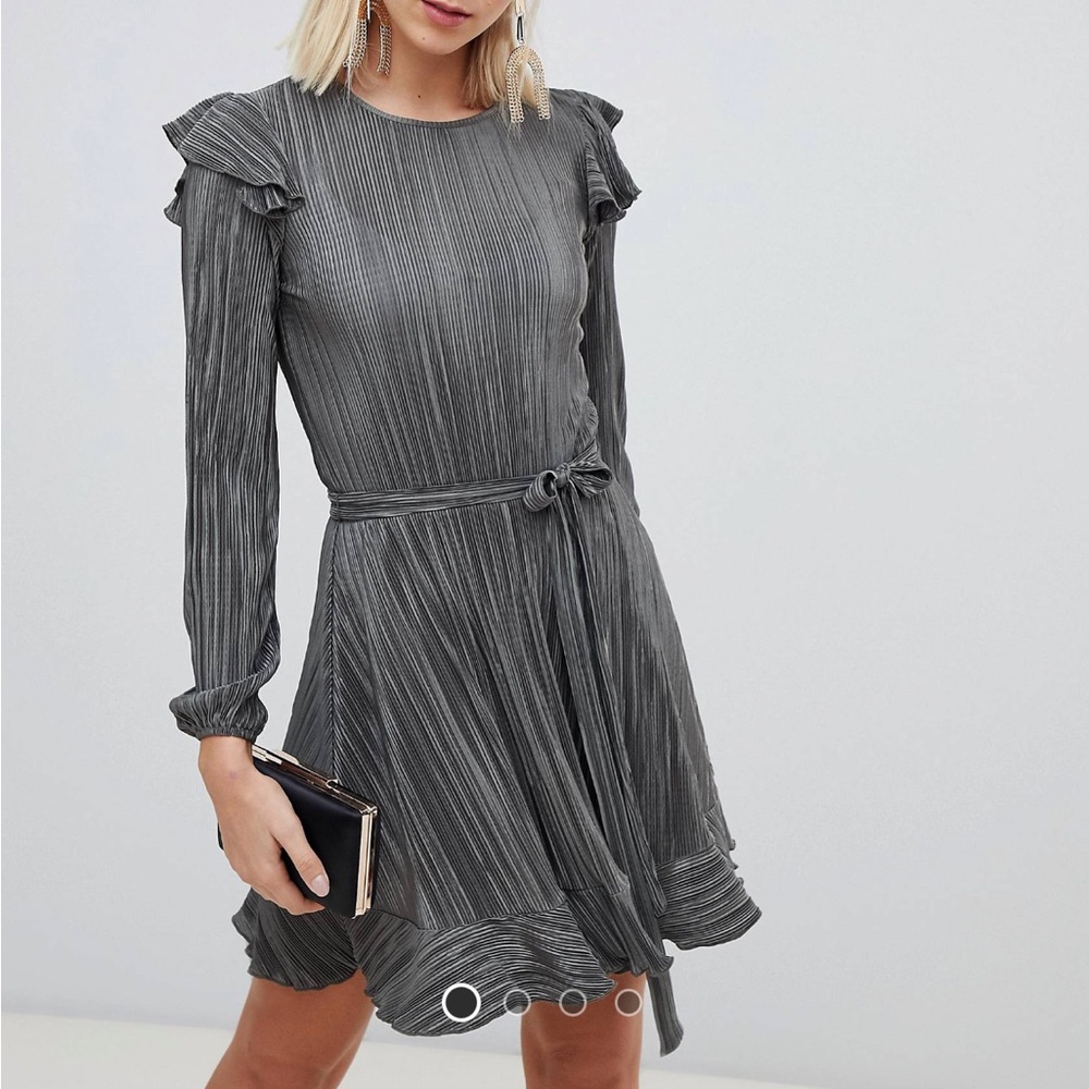 ASOS olive green ruffle long sleeve dress